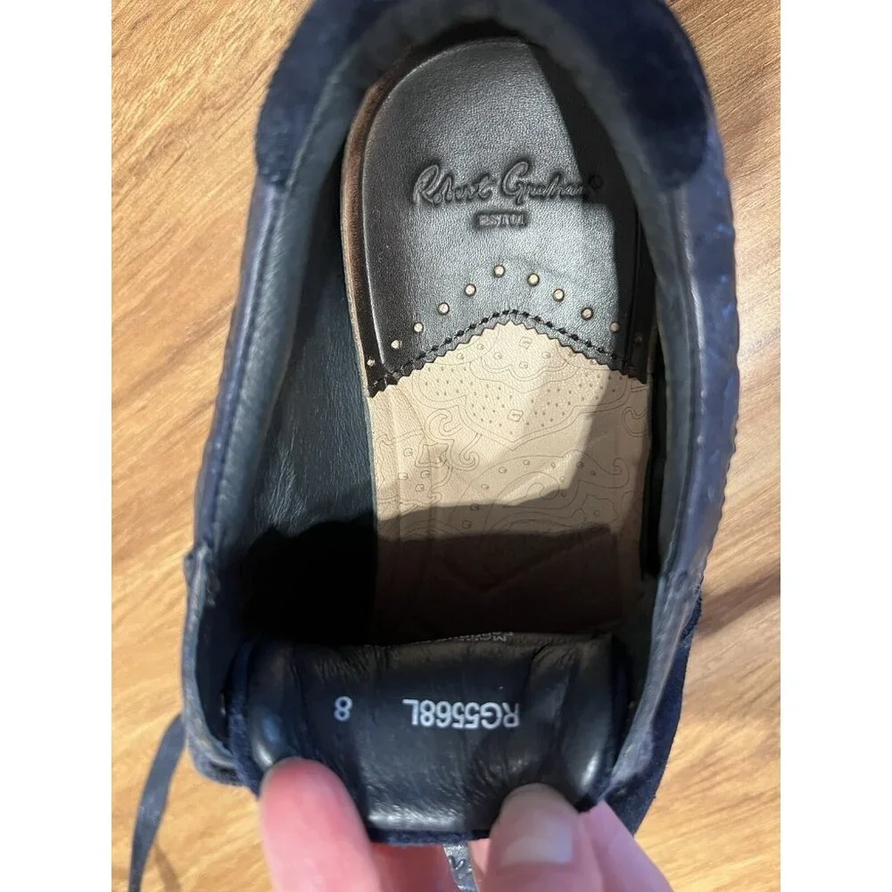 Robert Graham Mens‎ Navy Embossed Skull Leather Suede Sneakers Size 8